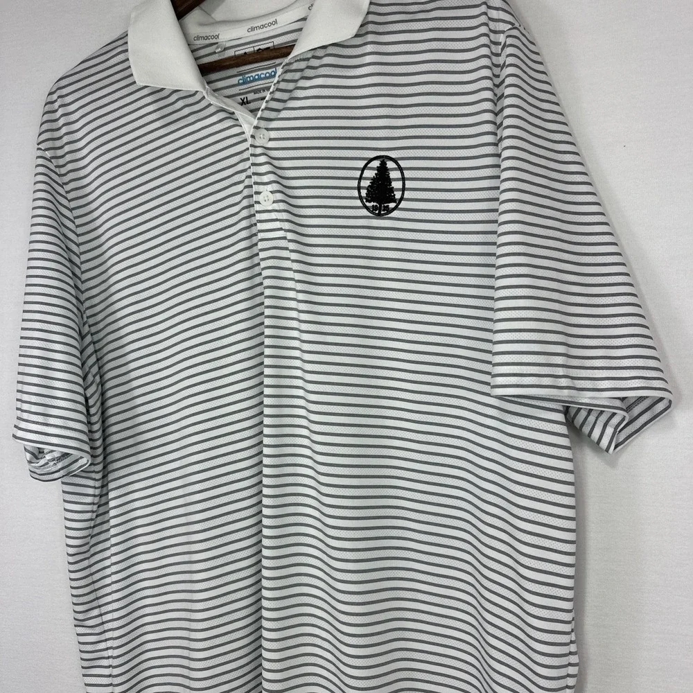 Adidas Polo Shirt Mens XL  White Striped Short Sleeve Golf Climacool Stripe Logo